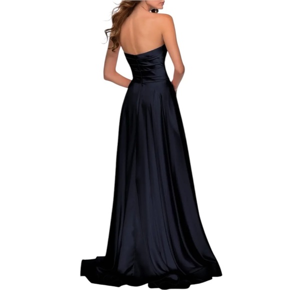 La Femme Strapless Slit Satin Ballgown Formal Strapless Gown Sweetheart - Picture 2 of 9